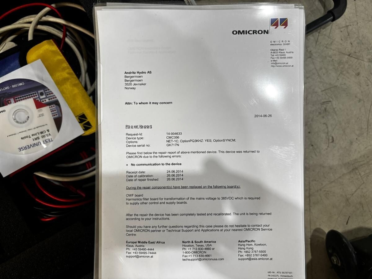Omicron CMC 356 Protection Relay Tester + Calibration Cert & Full Cable Set